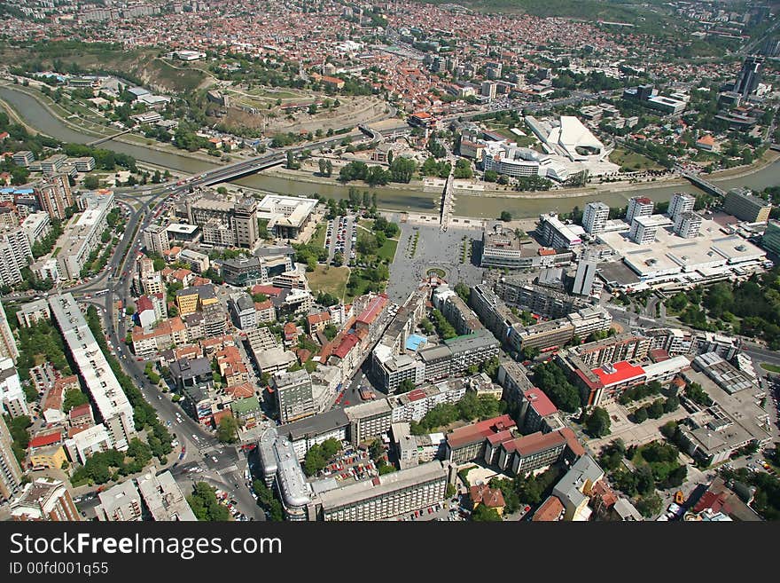 Areal view of Skopje down town from a helicopter. Areal view of Skopje down town from a helicopter