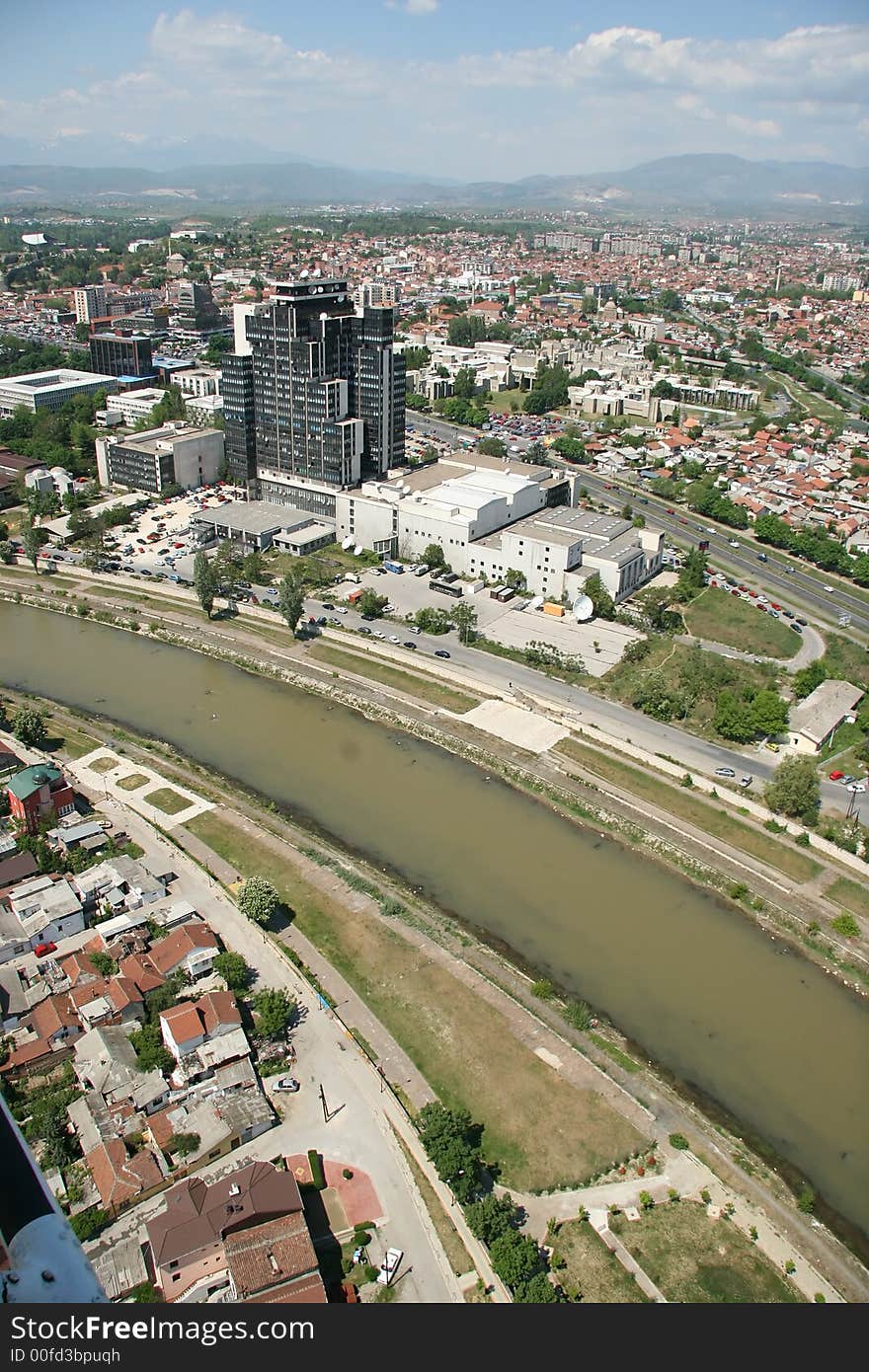 Areal view of Skopje down town from a helicopter. Areal view of Skopje down town from a helicopter