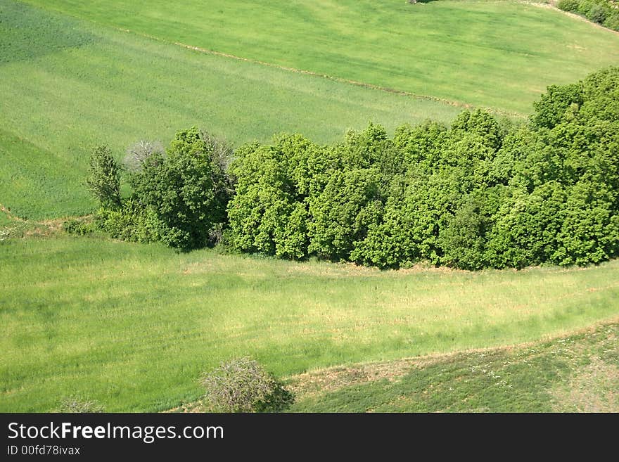 Areal view of a cultivation in Macedonia from a helicopter