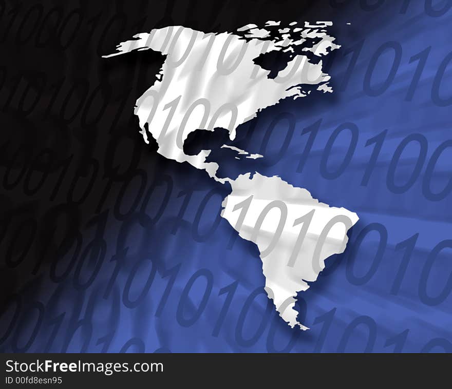 Outline shape of the American continent overlaid with number pattern. Outline shape of the American continent overlaid with number pattern.