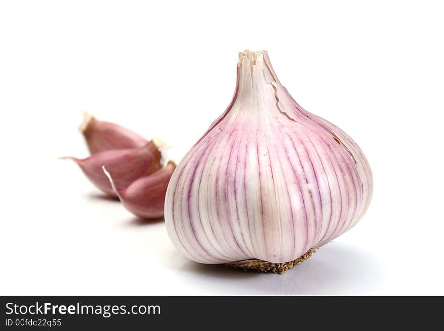 Garlic over a white background