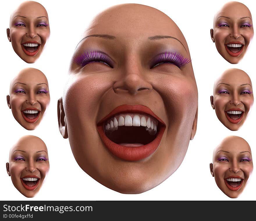 A set of female faces that are showing happy emotions. A set of female faces that are showing happy emotions.