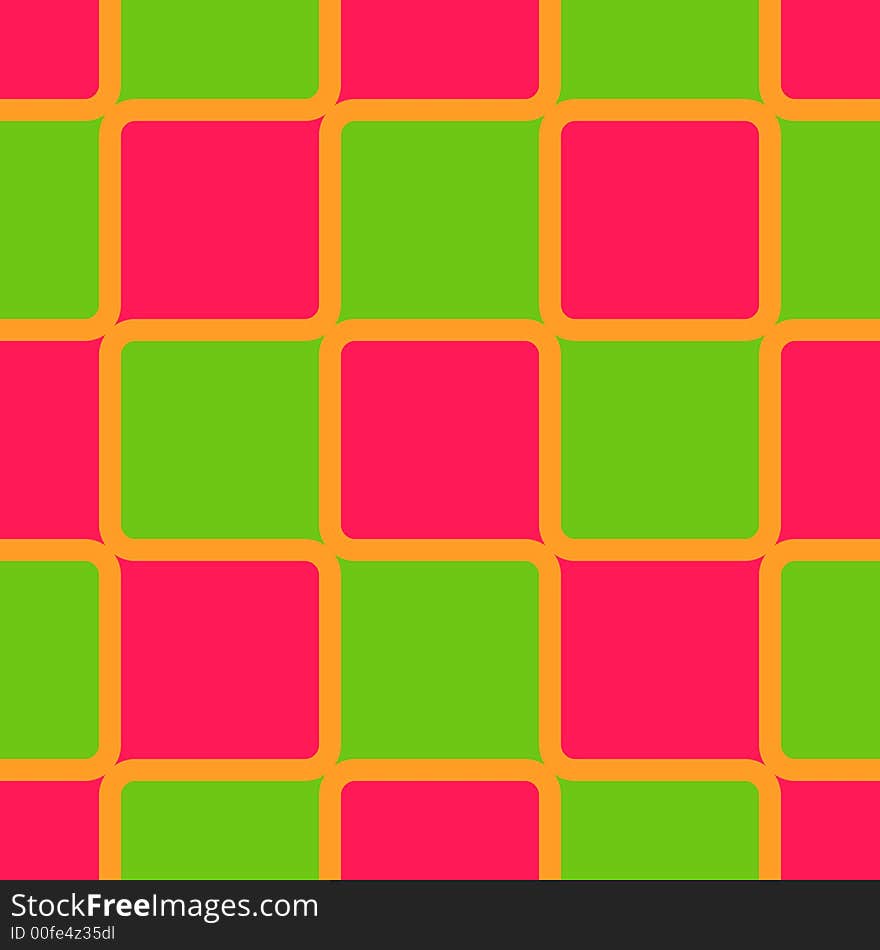 Retro abstract of rounded squares in pink and green with orange borders. Retro abstract of rounded squares in pink and green with orange borders