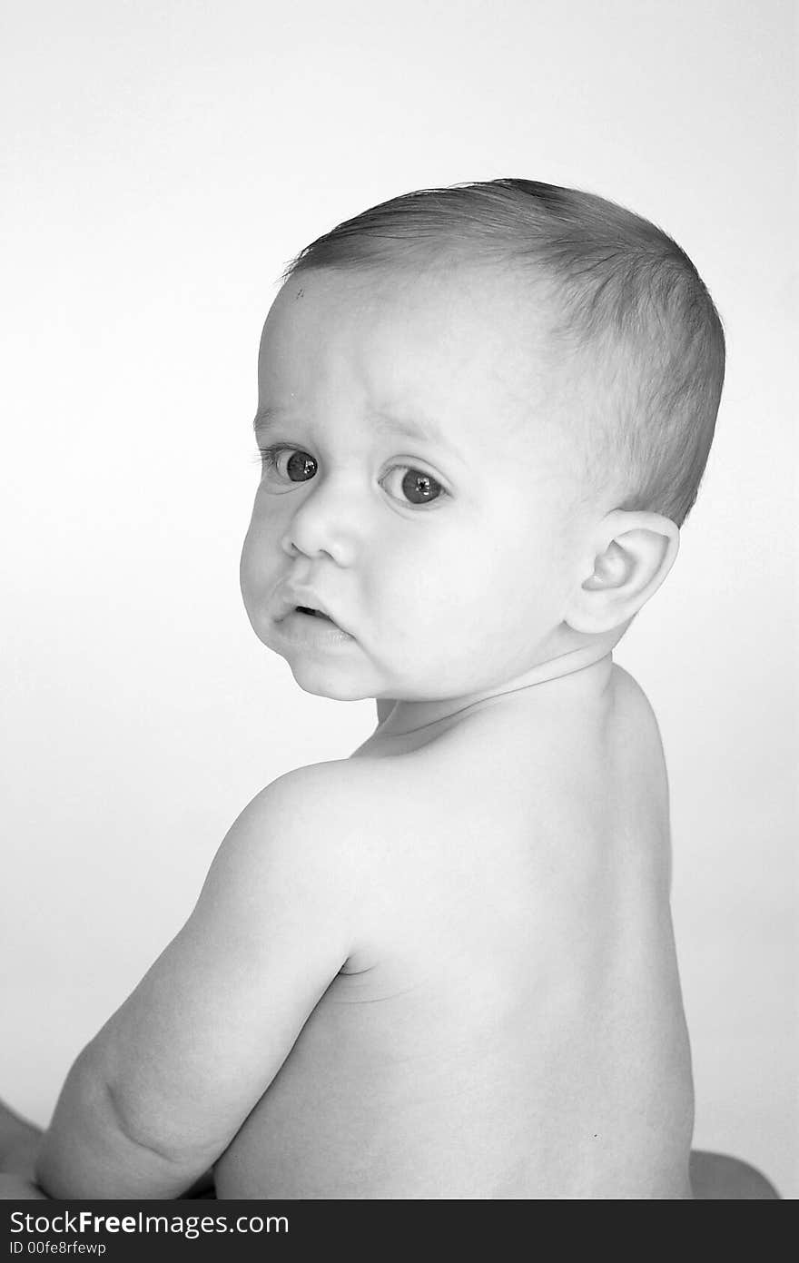 Black and white image of beautiful 11 month old boy. Black and white image of beautiful 11 month old boy