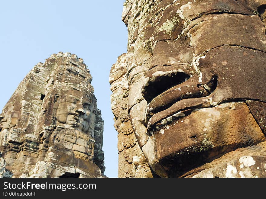 Smiling stone face, Bayone temple, Angkor Thom, Cambodia