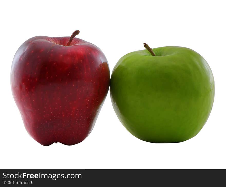 Photo of a red and green apple isolated on white. Photo of a red and green apple isolated on white