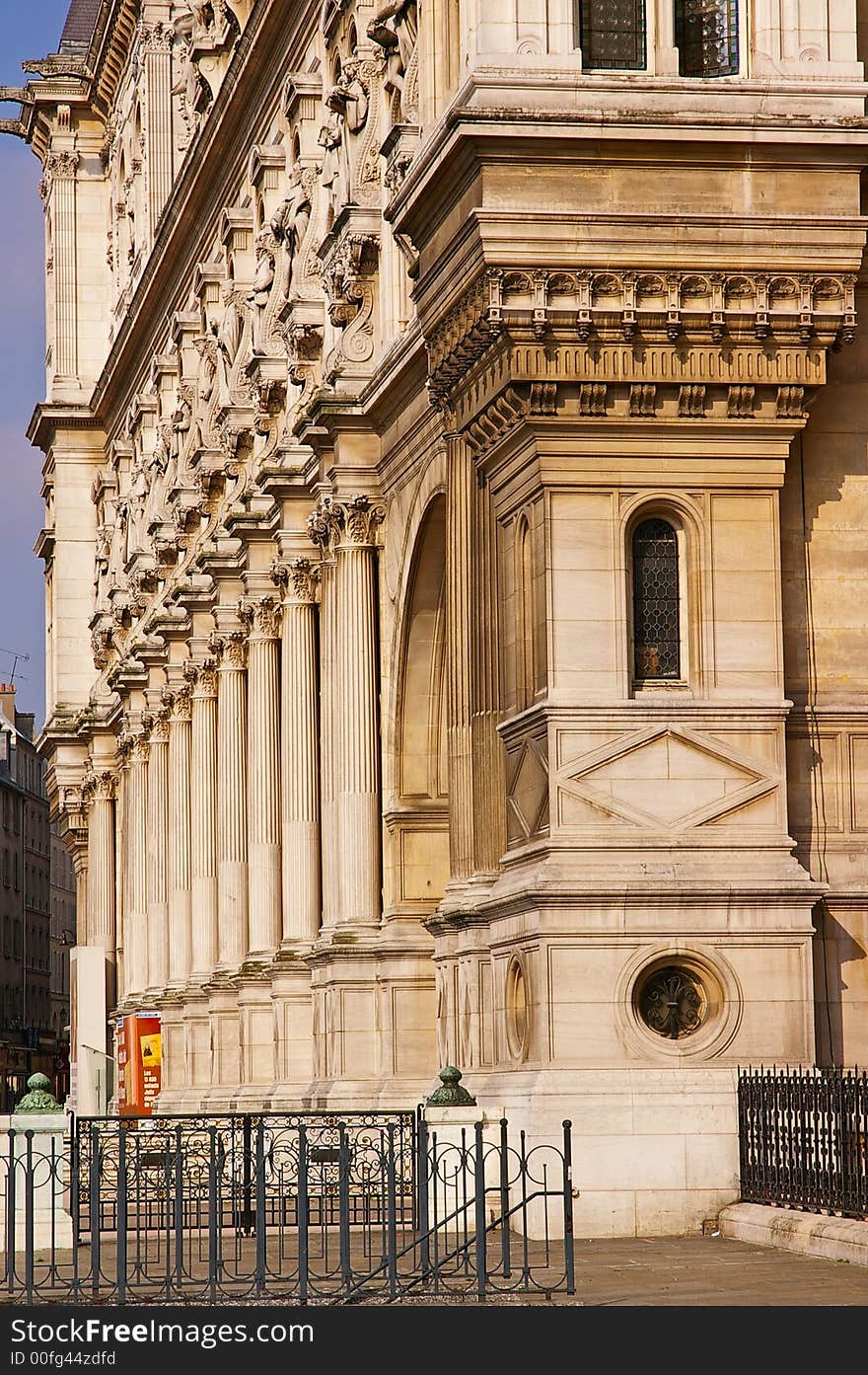 Architectural details with columns perspective - Hotel de Ville, Paris