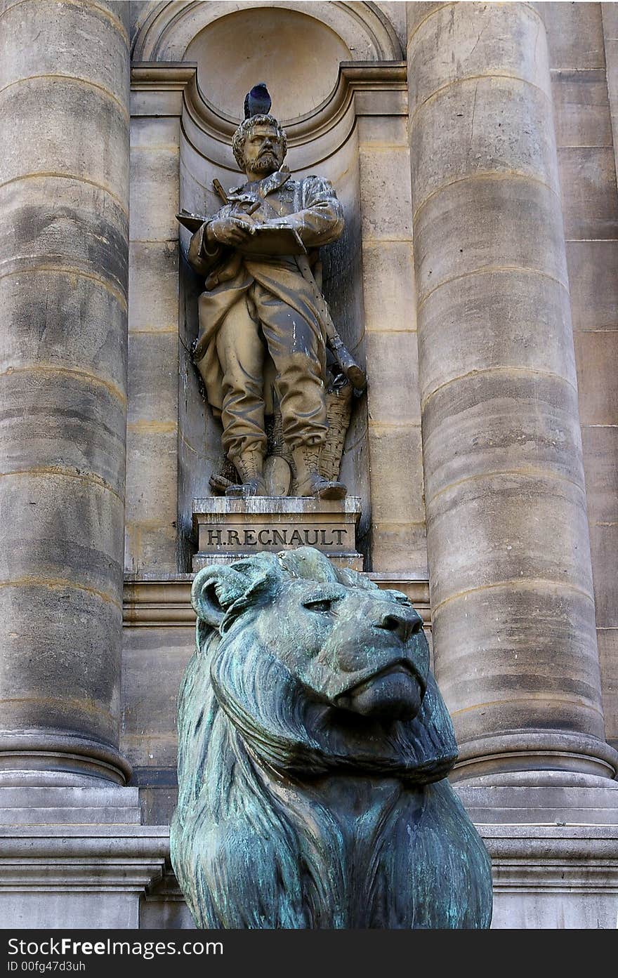 Architectural details with bronze lion sculpture - Hotel de Ville, Paris. Architectural details with bronze lion sculpture - Hotel de Ville, Paris