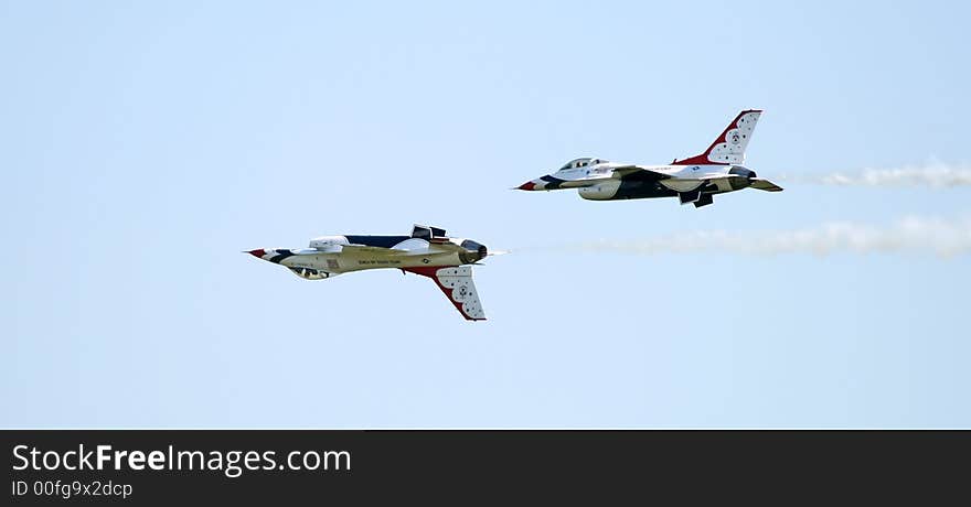 A fighter formation at a air show. A fighter formation at a air show