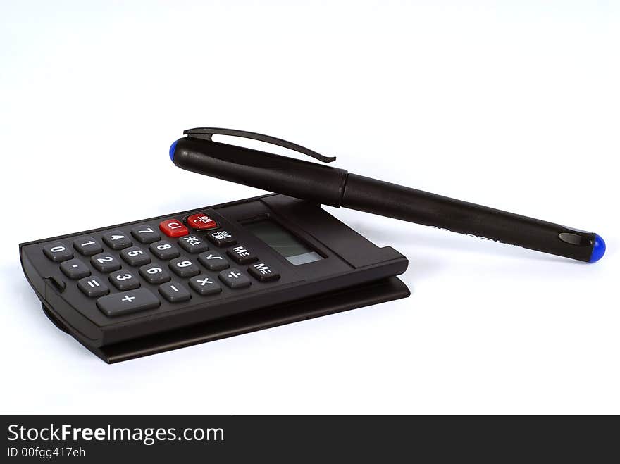 Black calculator on white background