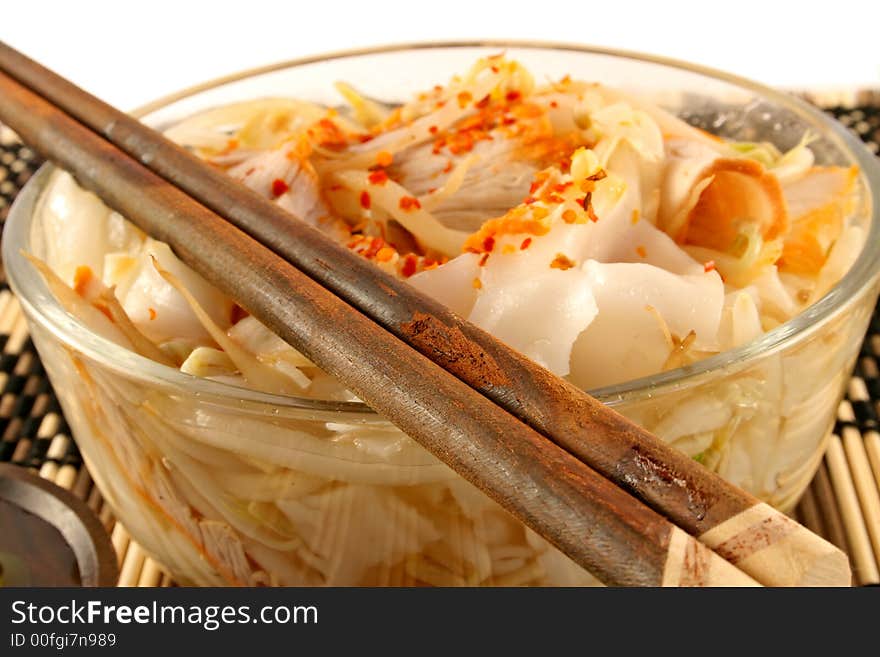 Noodle soup with red pork. A popular dish found at foodstalls in Thailand