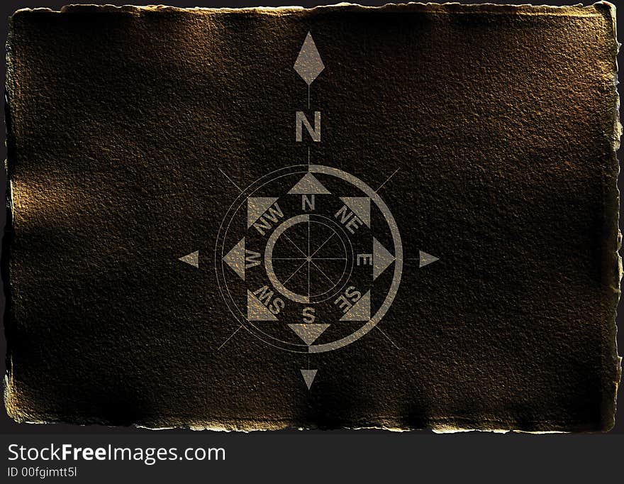 Antique parchment like paper Compass on a dark background with torn edges and shadow. Antique parchment like paper Compass on a dark background with torn edges and shadow