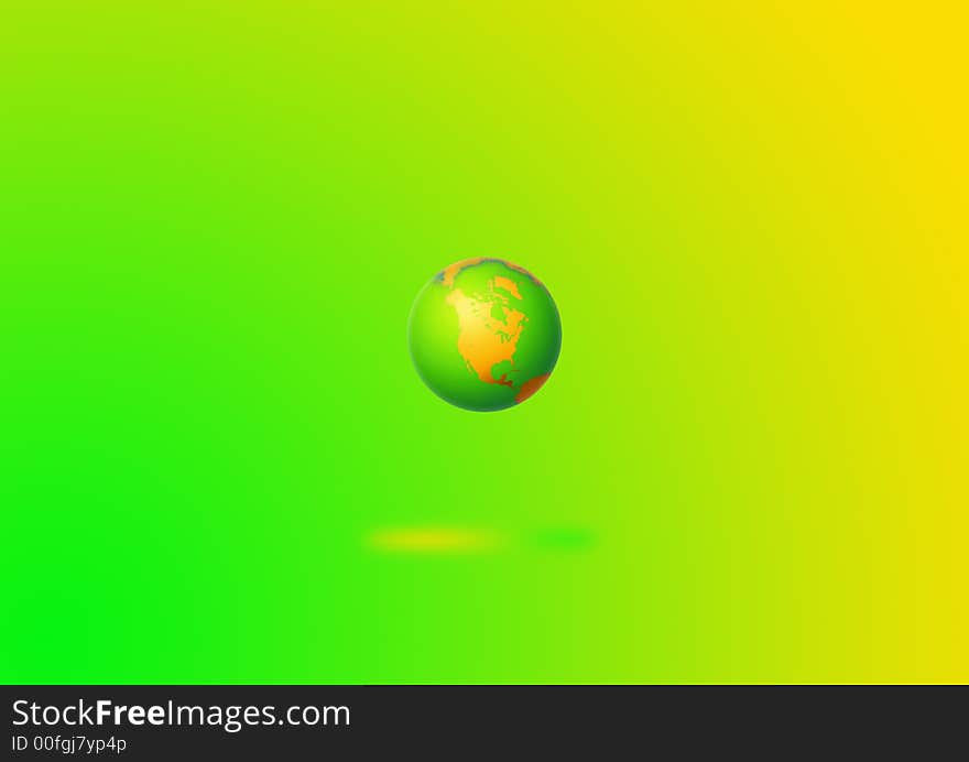 World Map With Water Reflection in yellow and green. World Map With Water Reflection in yellow and green