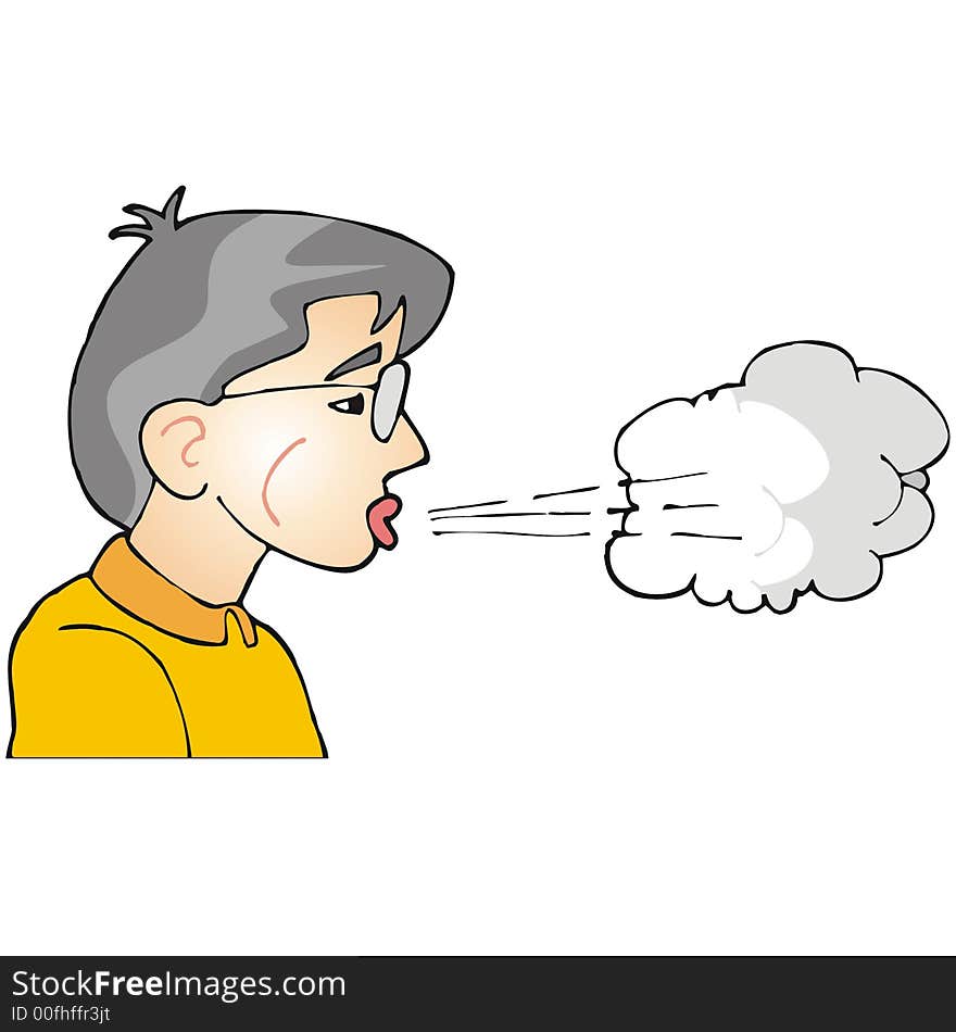 Art illustration: a boy blowing powder or air. Art illustration: a boy blowing powder or air