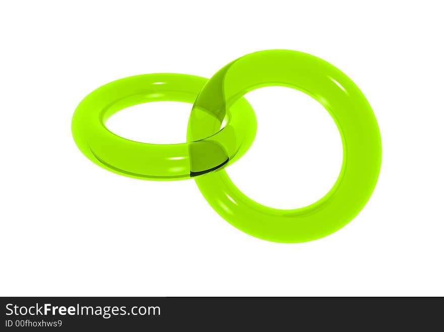 3d green glass rings on a white background