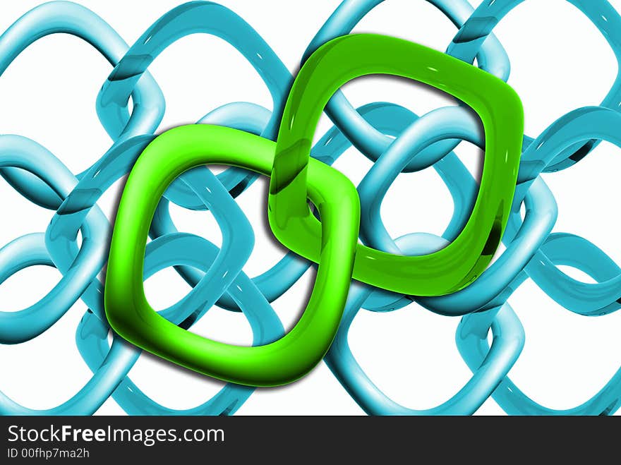 3d,blue and green chains