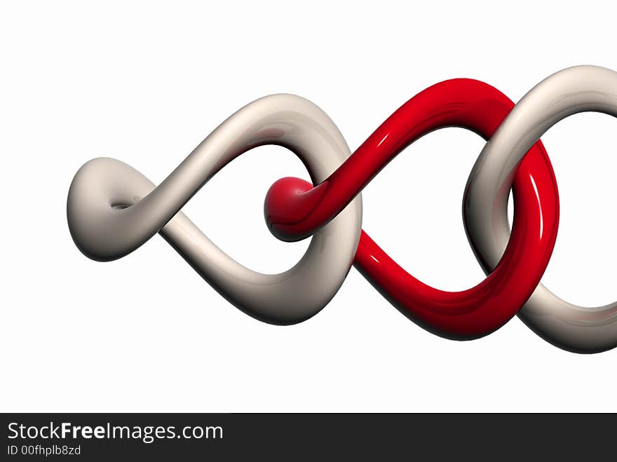 3d white chain with one ring red. 3d white chain with one ring red