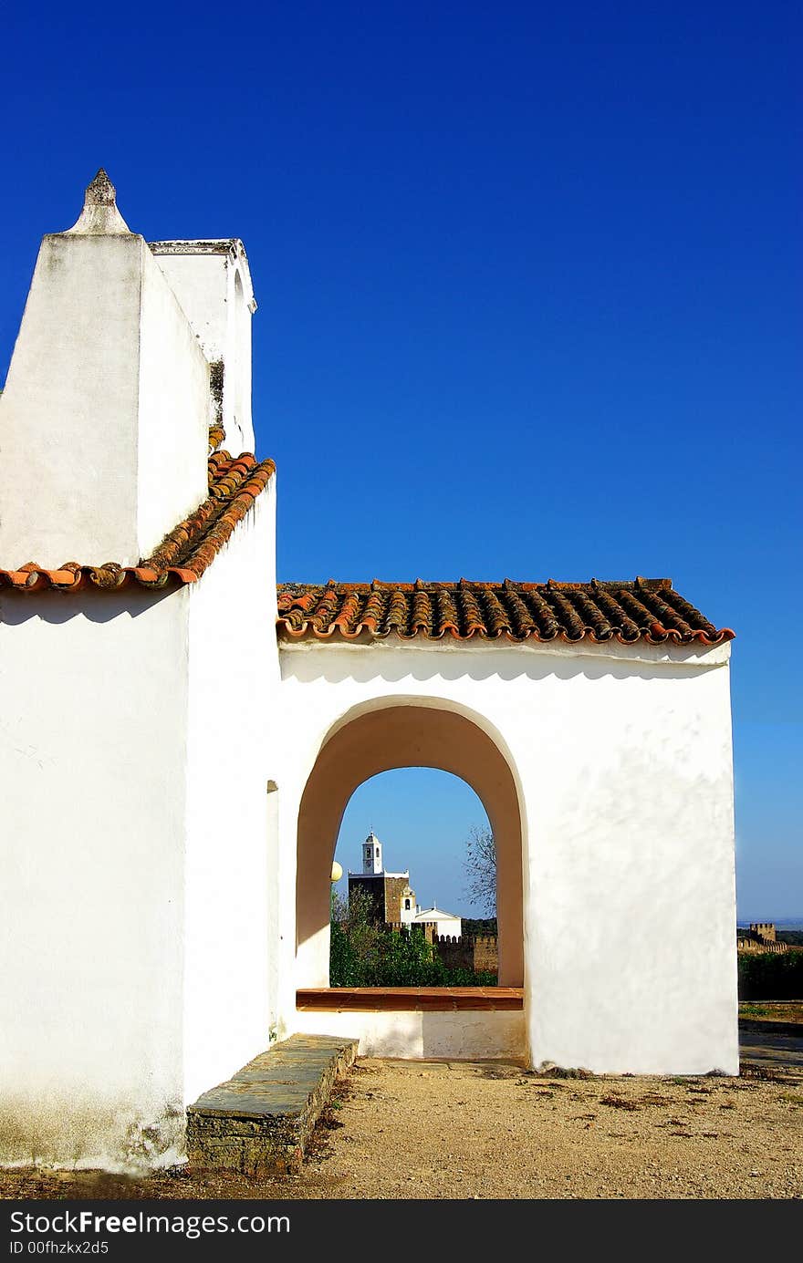 Landscape of the church and castle of the alandroal village