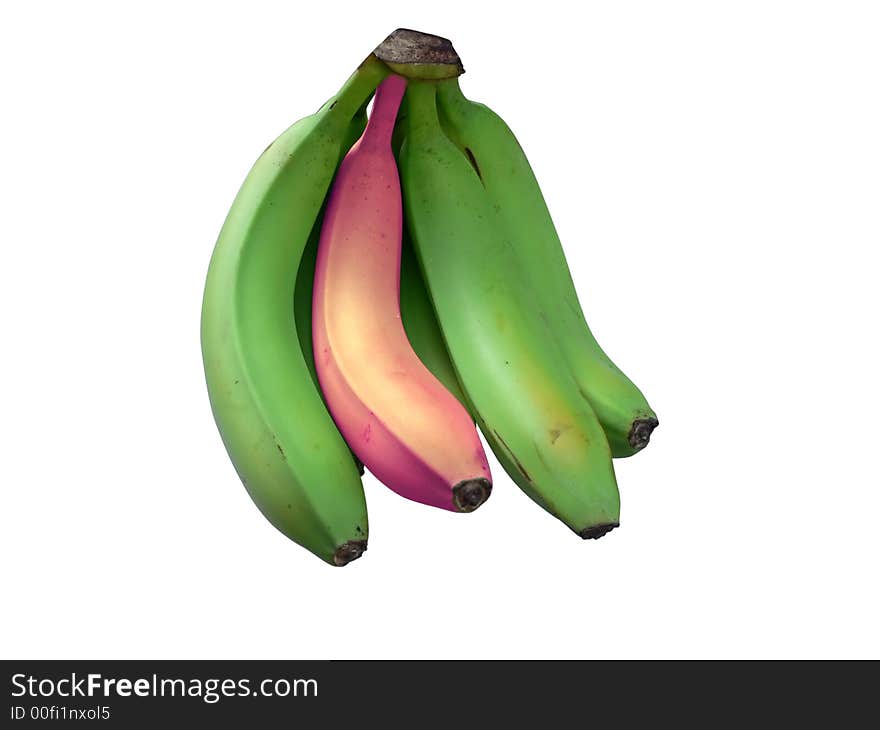 A unique banana in a bunch isolated over white background with a clipping path. A unique banana in a bunch isolated over white background with a clipping path