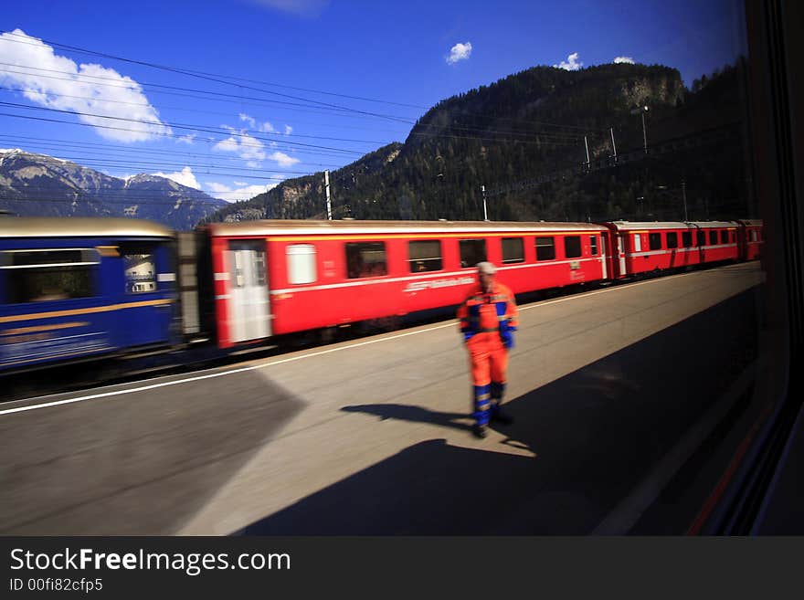 A Fast Passing Train with Scenic Mountain View