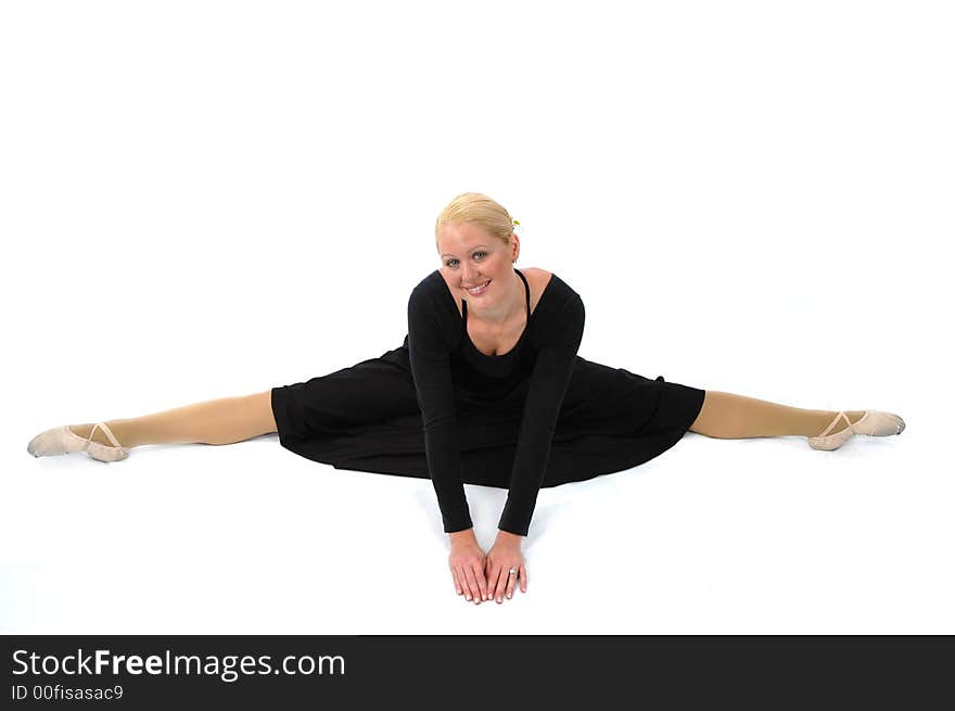 Ballerina wearing black on a white background