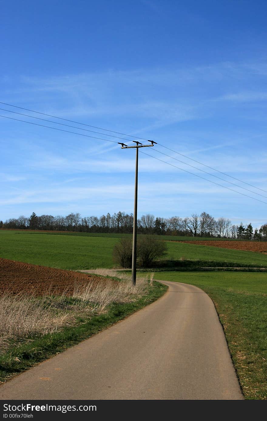 A landscape with forest and blue sky