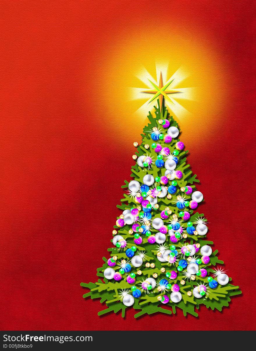 A beautiful illustration of a brightly lit Christmas tree. Great for an invitation to a holiday party or a greeting card. A beautiful illustration of a brightly lit Christmas tree. Great for an invitation to a holiday party or a greeting card