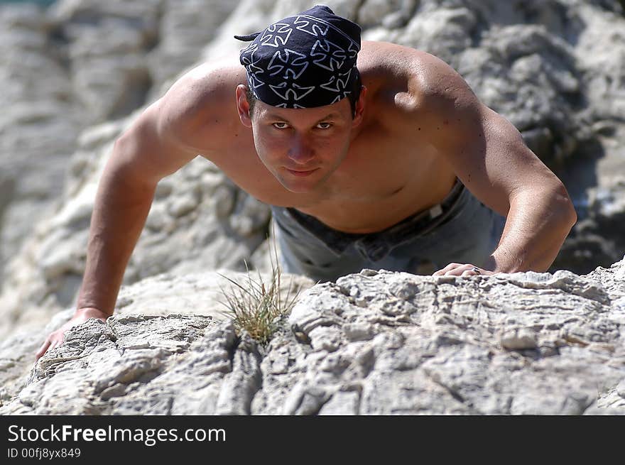 Young man at the beach.