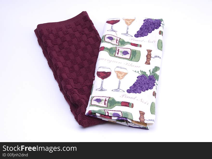 Pair of kitchen hand towels maroon and printed. Pair of kitchen hand towels maroon and printed