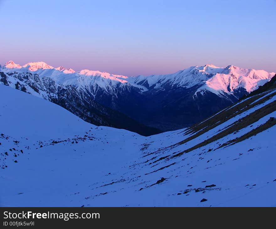 The view of the mountain and the sunrise. The view of the mountain and the sunrise