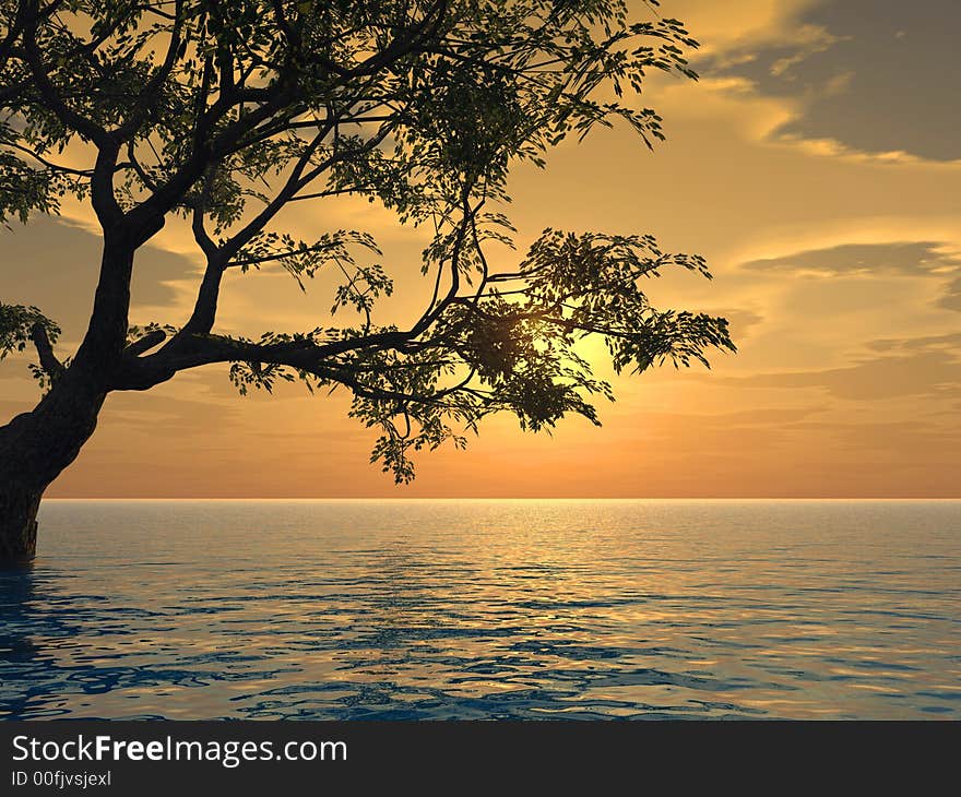 Old tree at a ocean beach - digital artwork.