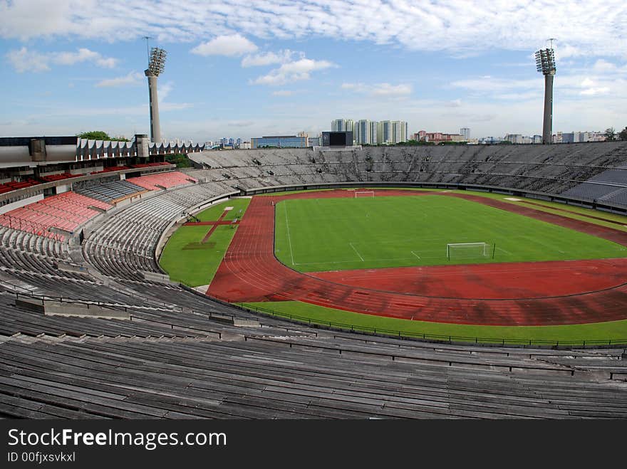 Track, field and seat of a stadium in the city