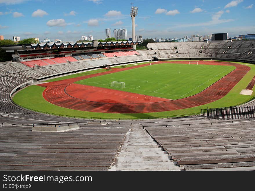 Track, field and seat of a stadium in the city