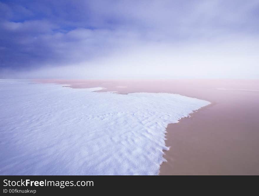 Winter fogged sea and nature phenomena. Winter fogged sea and nature phenomena