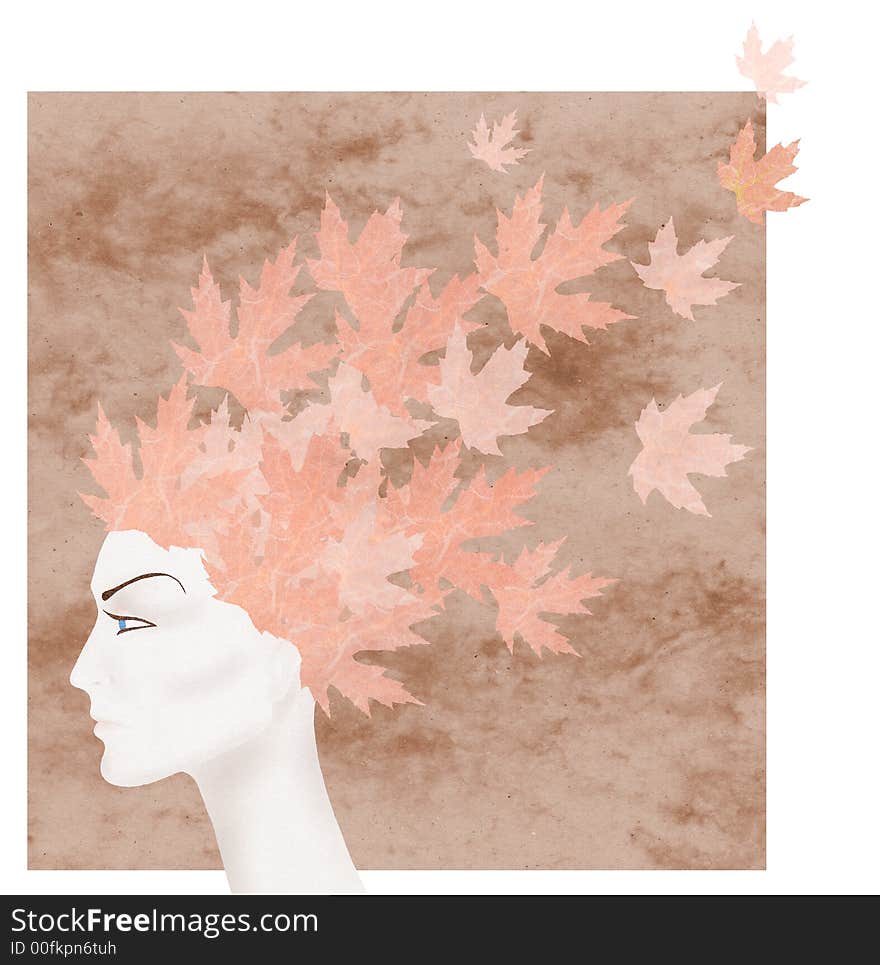 Beautiful androgynous mannequin with autumn foliage hair. Beautiful androgynous mannequin with autumn foliage hair