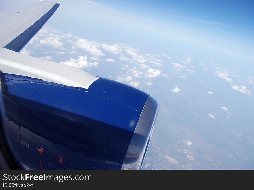 The wing and engine from an airplane. The wing and engine from an airplane