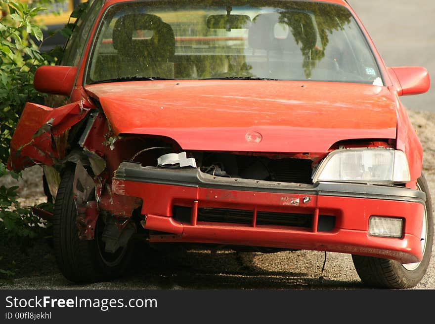 Front of smashed car after collision. Front of smashed car after collision