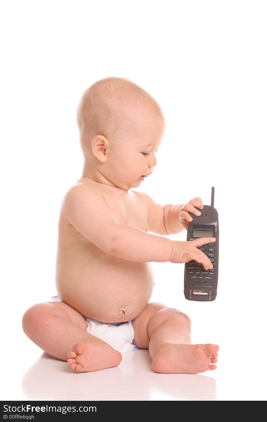 Toddler showing how to dial phone. Toddler showing how to dial phone