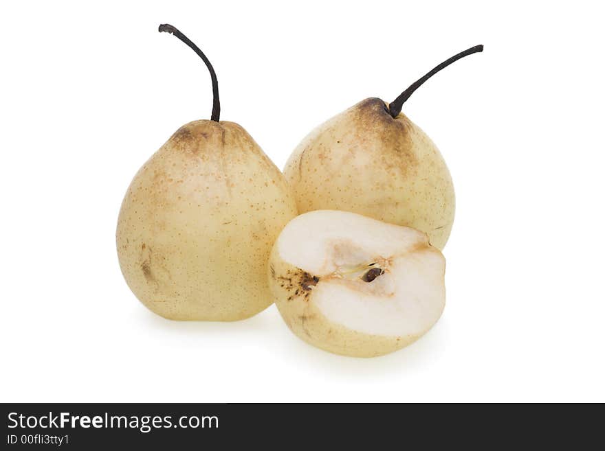 Three yellow chinese pears isolated on white background.