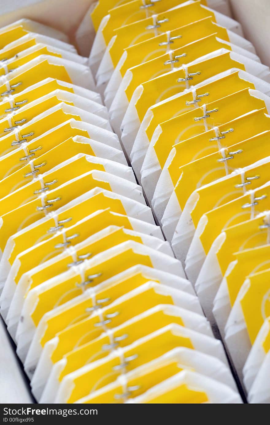 Two tea bags rows. Shallow depth of field.