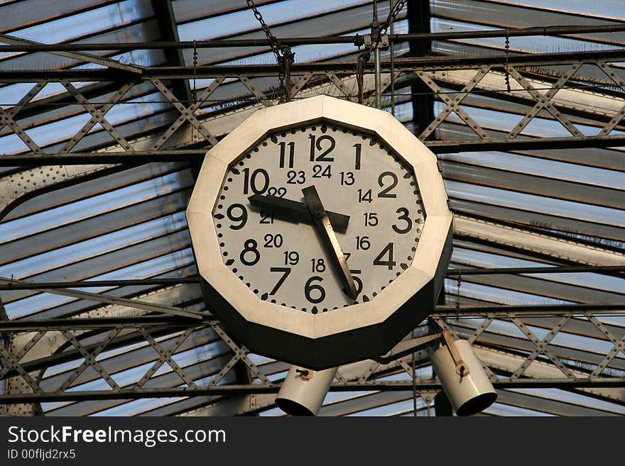 Railway station clock in Paris. Gare de L'Est.