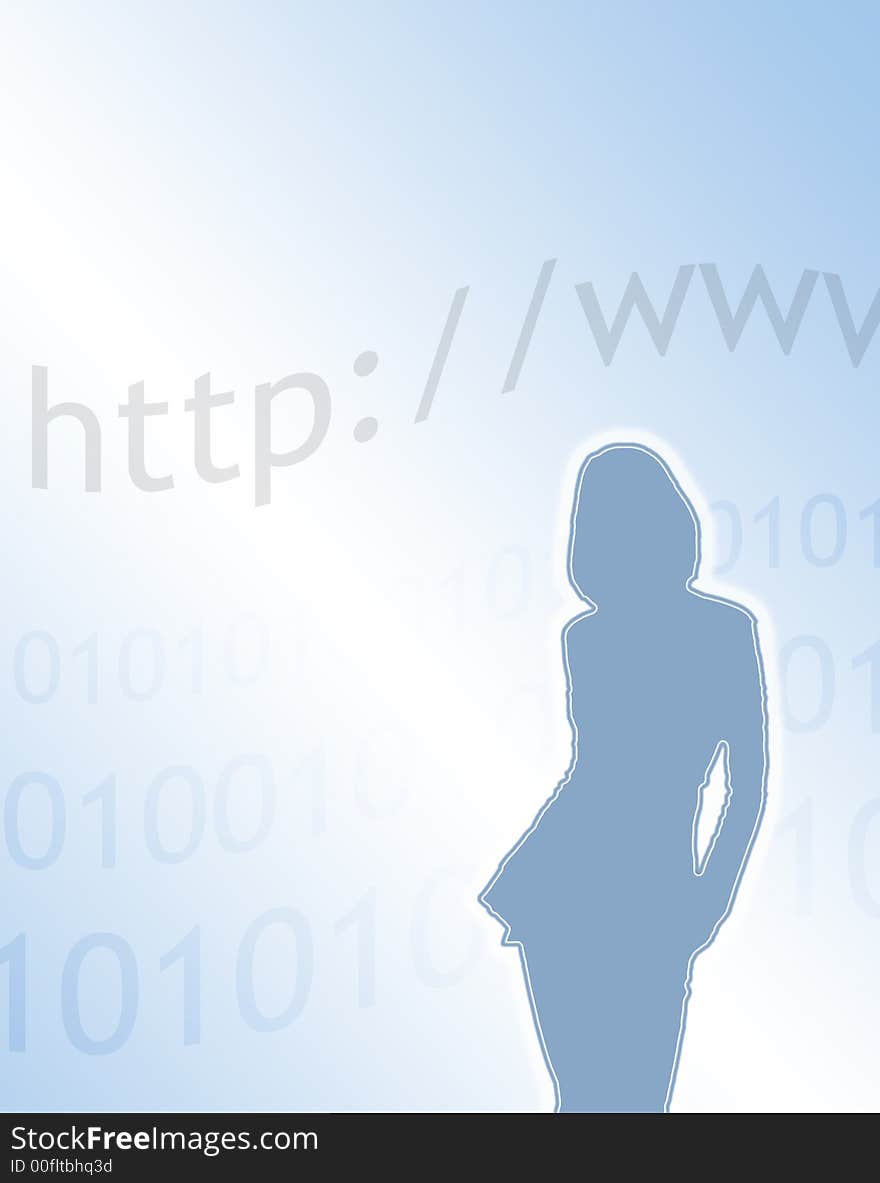 Illustration representing internet communications. Woman's outline shape overlaid onto distorted text. Illustration representing internet communications. Woman's outline shape overlaid onto distorted text.