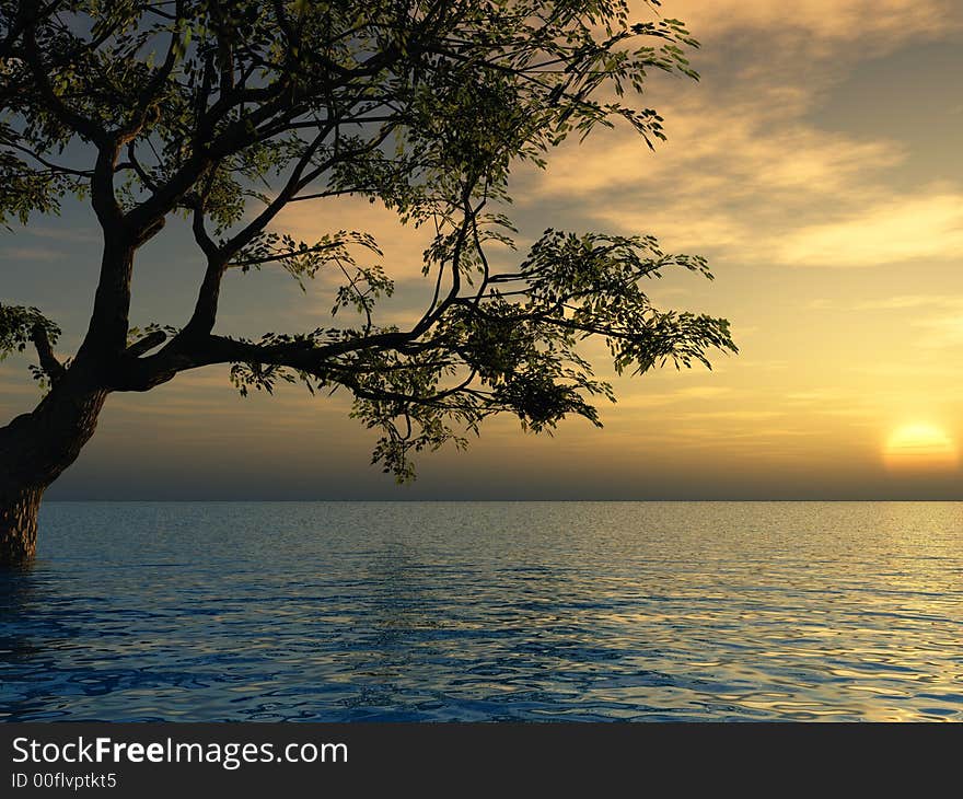 Old tree at a ocean beach - digital artwork.