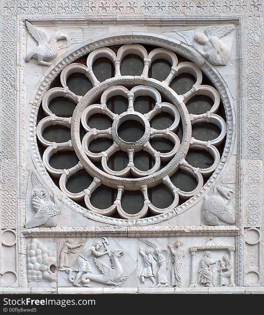 Particular of medieval rose window