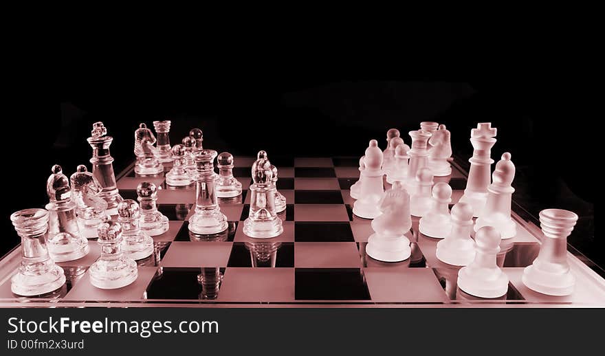 Glass Chess Pieces on a Frosted Glass Chess Board. Glass Chess Pieces on a Frosted Glass Chess Board