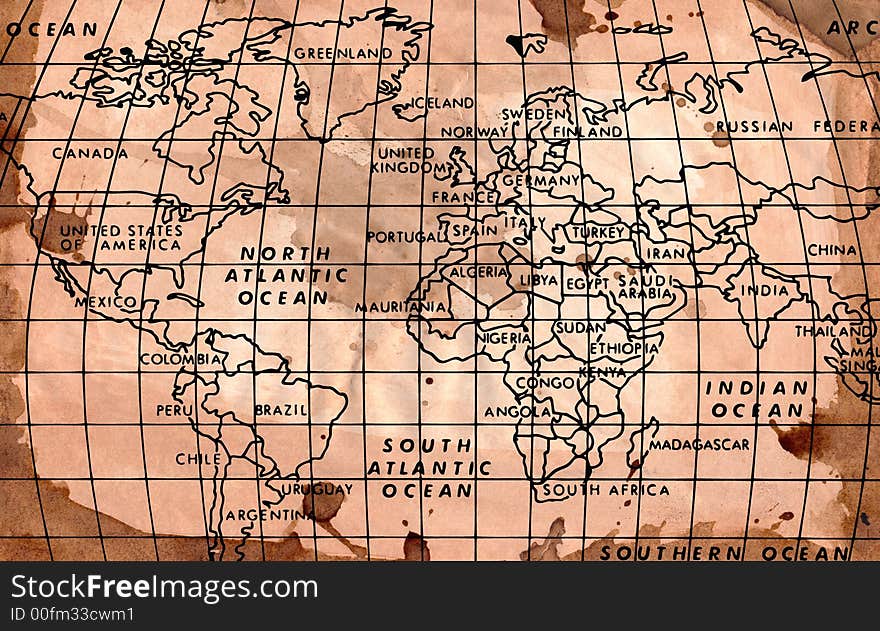 Hi resolution image of the World Map on a grungy Background. Hi resolution image of the World Map on a grungy Background