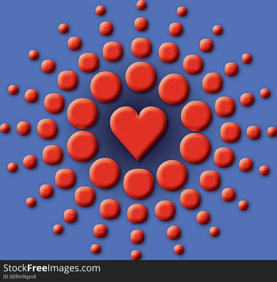 Red heart - ornament on blue background