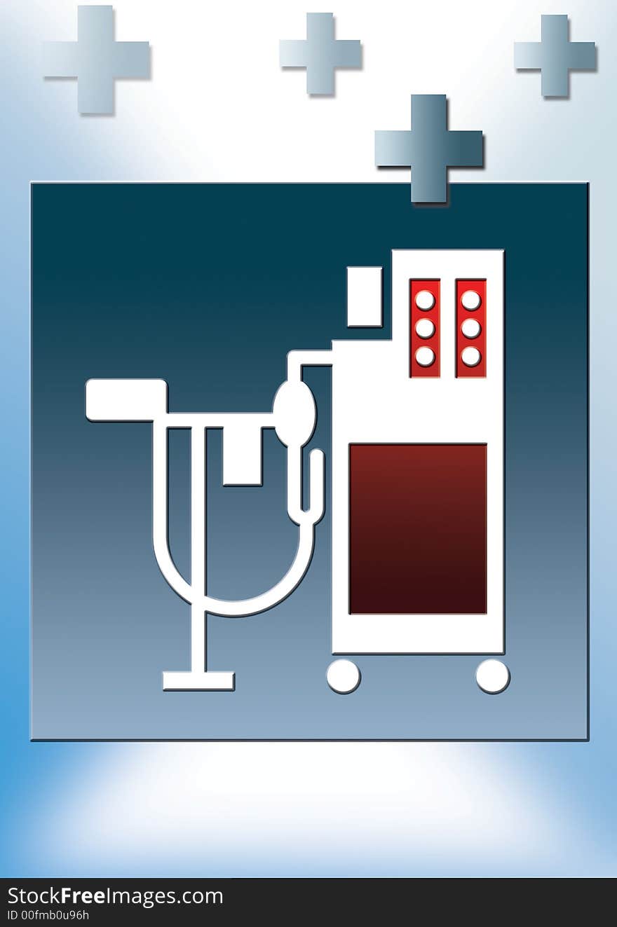 illustration for hospital, and there equipment in red as poster. illustration for hospital, and there equipment in red as poster