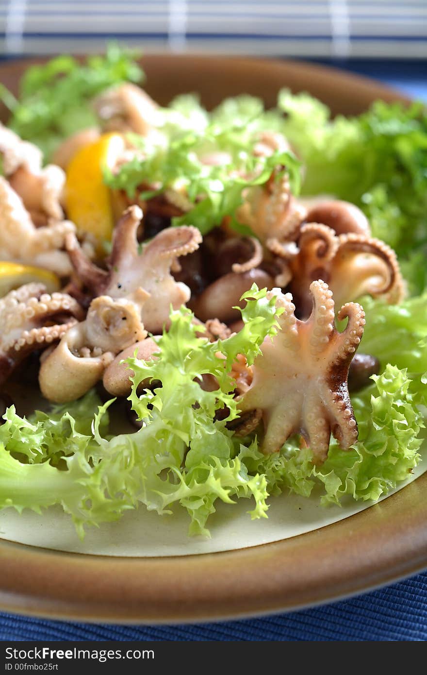 Squids, lettuce and lemon