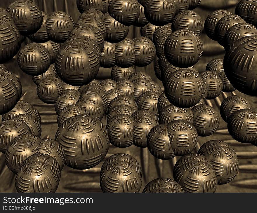 Heavy vintage metal balls flying in a metal space. Heavy vintage metal balls flying in a metal space